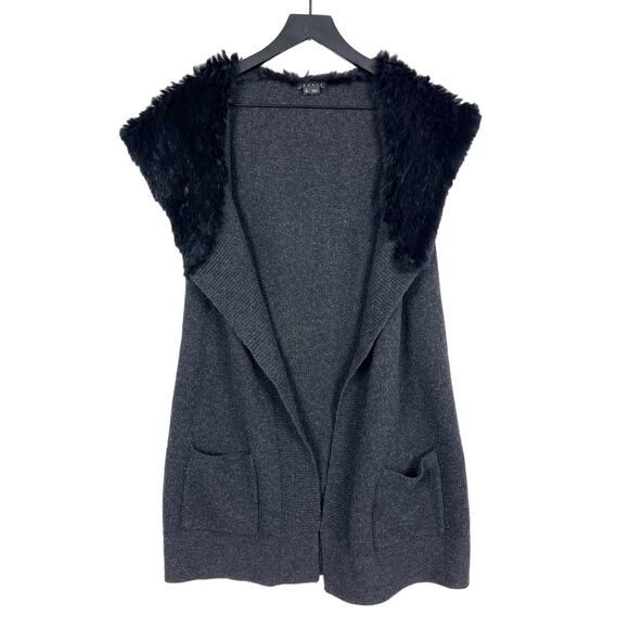 Theory Size S Dyed Rabbit Hood Wool Tunic Vest Open Front Gray - Picture 1 of 9